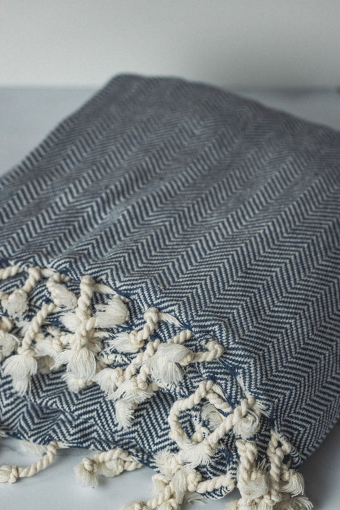 Chevron Turkish Throw with Tassels - Turkish Blanket - The Bali Market